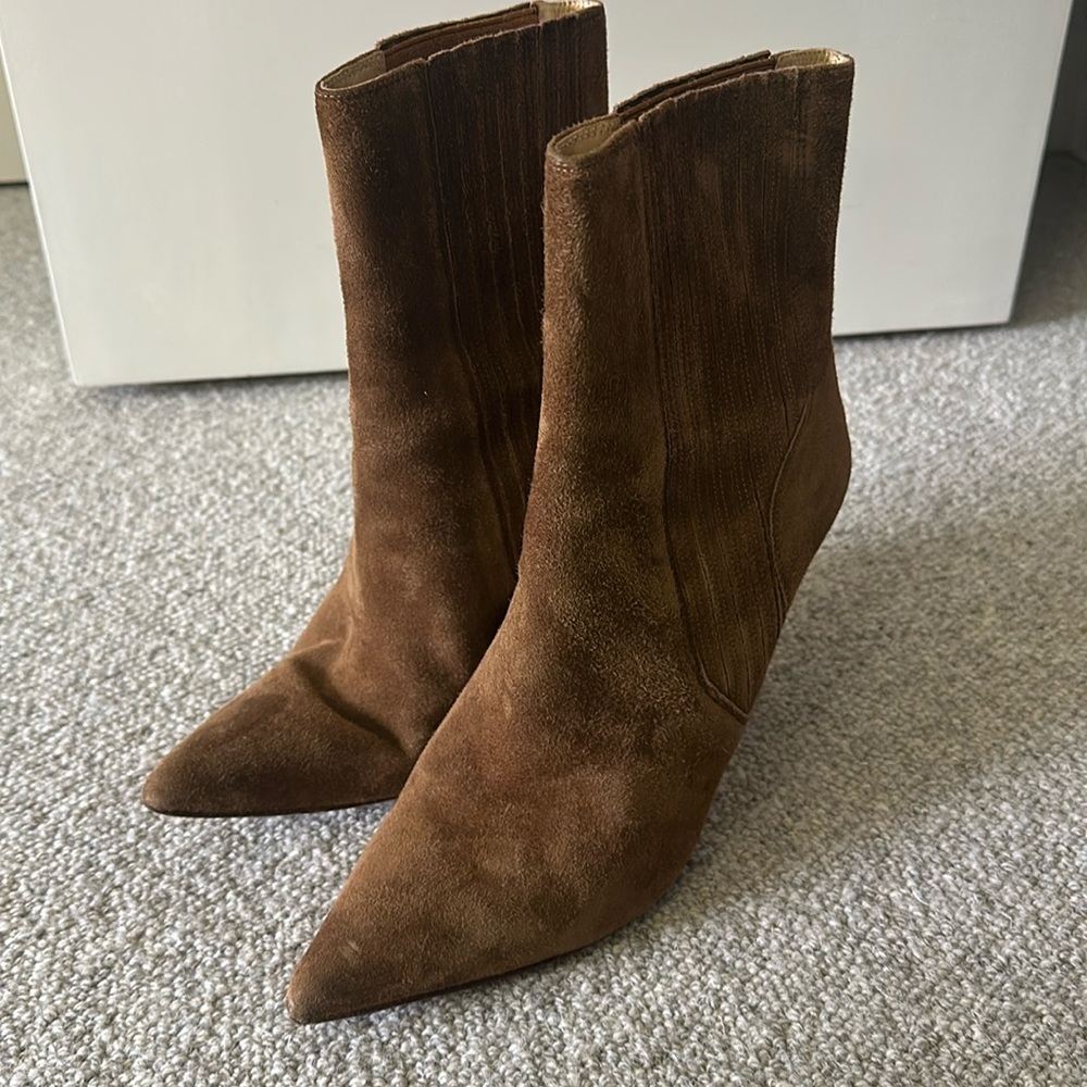 Veronica Beard Brown Suede Pointed-Toe Ankle Boots